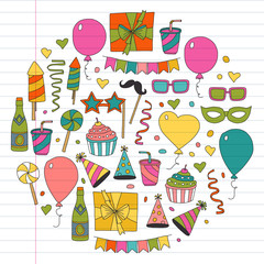 Vector pattern with bithday icons. Holiday and celebration.