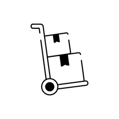 hand cart with cardboard boxes cargo delivery line style icon