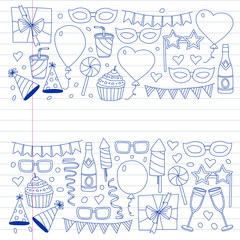 Vector pattern with bithday icons. Holiday and celebration.