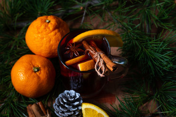 Fototapeta na wymiar Mulled wine on the Christmas tree