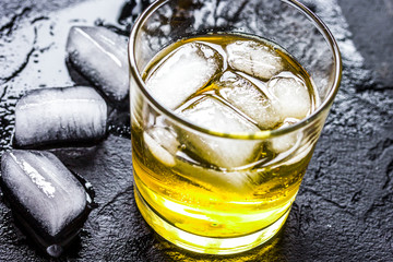 glass of whiskey on dark background