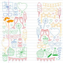 Vector pattern with bithday icons. Holiday and celebration.