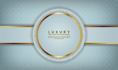 Abstract luxury white background overlap layer on bright space with golden lines for cover, banner, brochure, landing page, or flyer elements. Texture with golden glitters dots element decoration.
