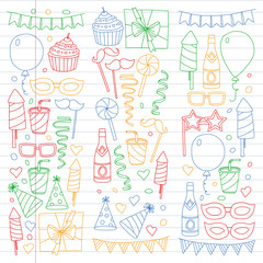 Vector pattern with bithday icons. Holiday and celebration.