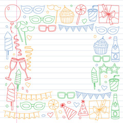 Vector pattern with bithday icons. Holiday and celebration.