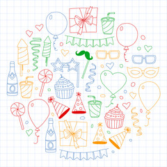 Vector pattern with bithday icons. Holiday and celebration.