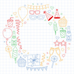 Vector pattern with bithday icons. Holiday and celebration.