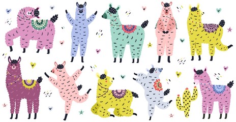 Cute llamas collection in Scandinavian style. Funny alpacas hand drawn set © juliyas