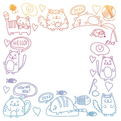 Vector pattern with cute little cats and kittens for children.