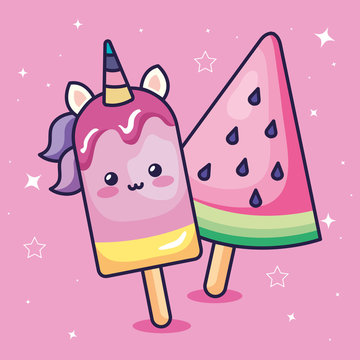 ice creams in stick with cute decoration