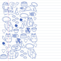 Vector pattern with cute little cats and kittens for children.