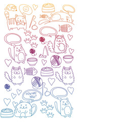 Vector pattern with cute little cats and kittens for children.