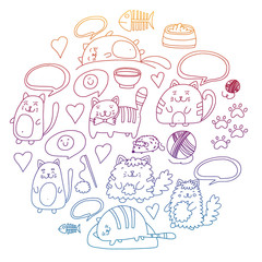 Vector pattern with cute little cats and kittens for children.