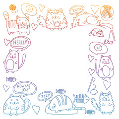 Vector pattern with cute little cats and kittens for children.