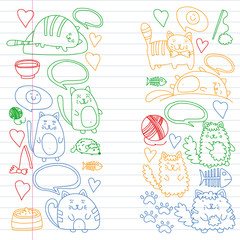 Vector pattern with cute little cats and kittens for children.