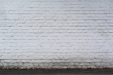 old and dirty white painted brick wall texture background with copy space