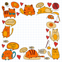 Vector pattern with cute little cats and kittens for children.