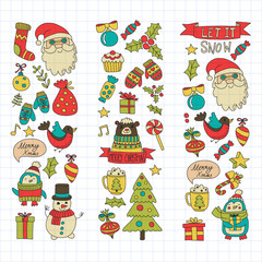 Christmas element in doodle kids drawing style. Vector pattern.