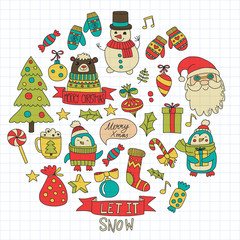 Christmas element in doodle kids drawing style. Vector pattern.