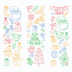 Christmas element in doodle kids drawing style. Vector pattern.