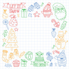 Christmas element in doodle kids drawing style. Vector pattern.
