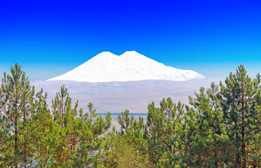 view of Elbrus from the side of Kislovodsk. Russia