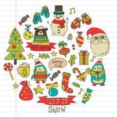 Christmas element in doodle kids drawing style. Vector pattern.