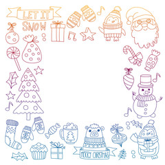 Christmas element in doodle kids drawing style. Vector pattern.