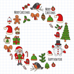 Christmas element in doodle kids drawing style. Vector pattern.