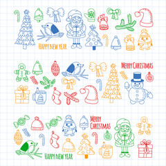 Christmas element in doodle kids drawing style. Vector pattern.