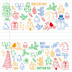 Fototapeta premium Christmas element in doodle kids drawing style. Vector pattern.