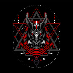 Red Anubis with Geometry Ornament