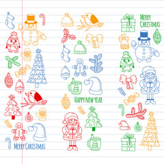 Christmas element in doodle kids drawing style. Vector pattern.