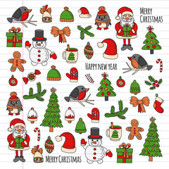 Fototapeta premium Christmas element in doodle kids drawing style. Vector pattern.