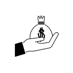 hand holding bag money business financial line style icon