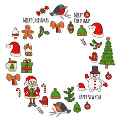 Christmas element in doodle kids drawing style. Vector pattern.