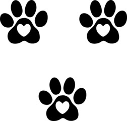 dog paws with little heart in the center,love puppy concept, vector