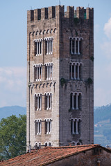 Tower in Lucca, from Torre Guinigi, Tuscany, Italy