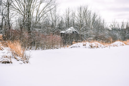 Corn Crib In Snow