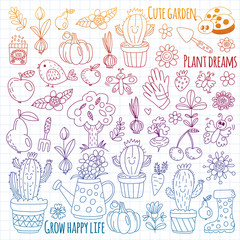 Cute gardening. Icons for banners. Vector pattern for backgrounds.