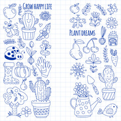 Cute gardening. Icons for banners. Vector pattern for backgrounds.