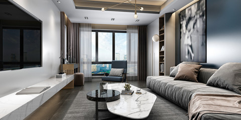 3d render modern home living room