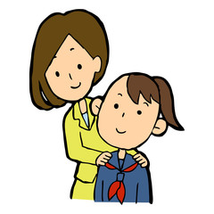 女子学生の肩に手を置く先生