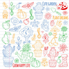 Cute gardening. Icons for banners. Vector pattern for backgrounds.