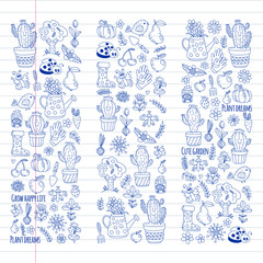 Cute gardening. Icons for banners. Vector pattern for backgrounds.