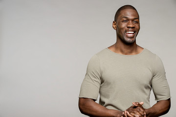 Portrait of Black man on gray background, Dallas, Texas, USA