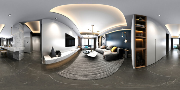 3d render of 360 degrees Virtual Reality Home interior