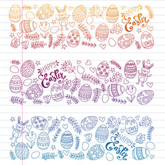 Happy Easter. Vector pattern with eggs, bunny, flowers.