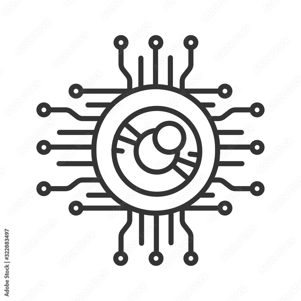 Poster eye identification black line icon. id and verifying person. artificial intelligence technology conc