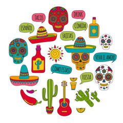 Mexico vector pattern. Day of the Dead. Icons for posters, banners, backgrounds.